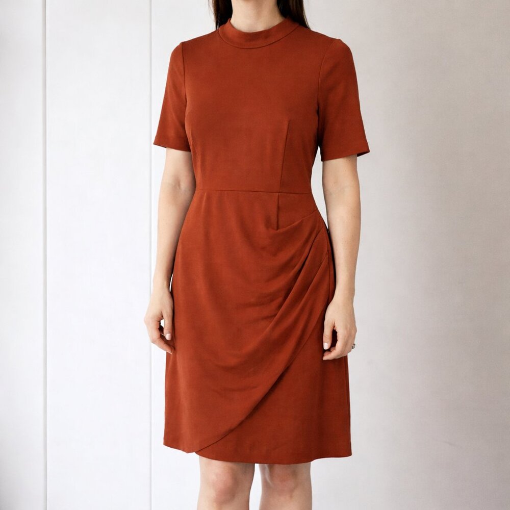 R&W Co Ruse Brown Draped Dress Size M Mock Neck